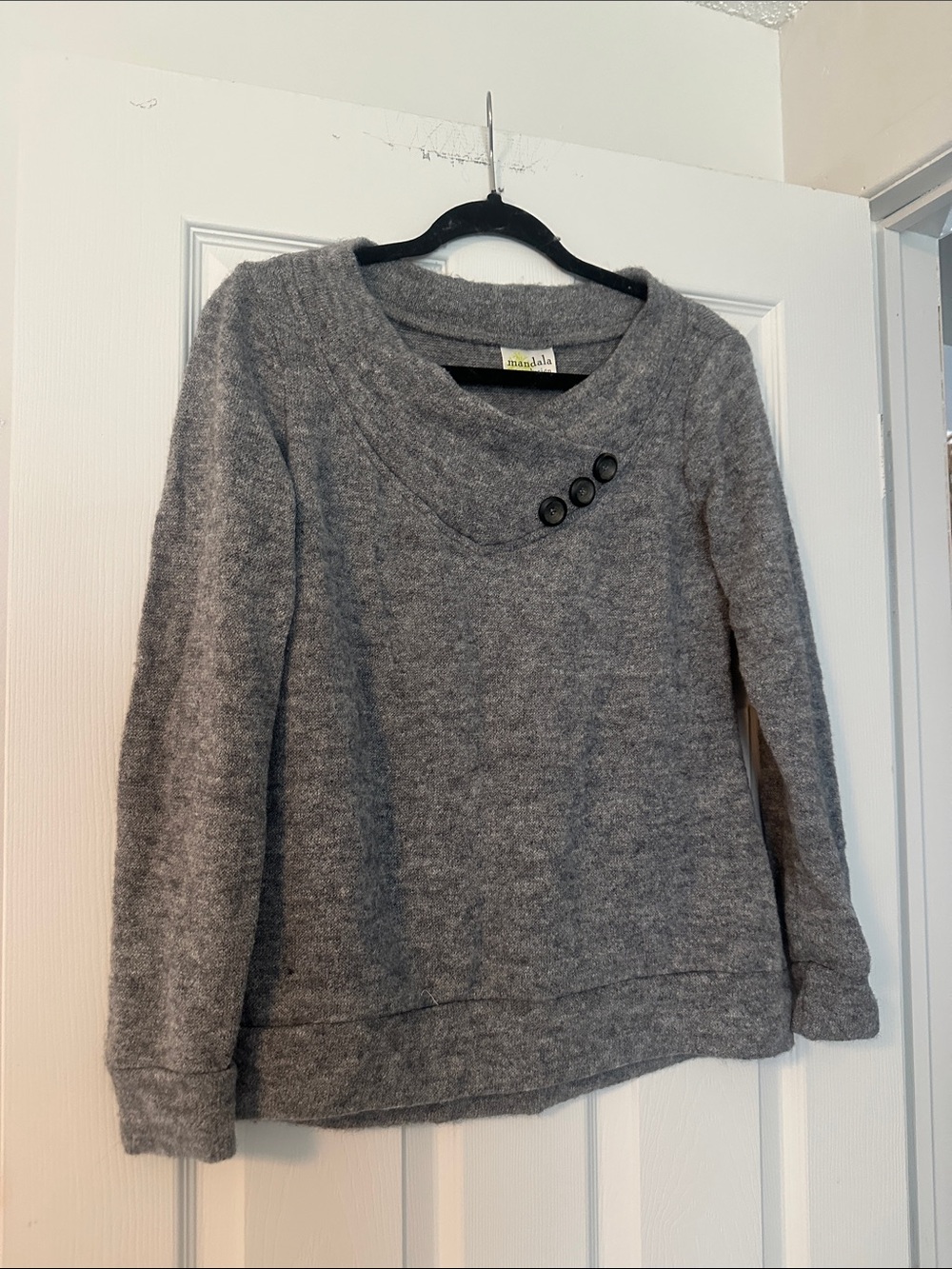Mandala Women's Gray Button-Accent Cowl Sweater
